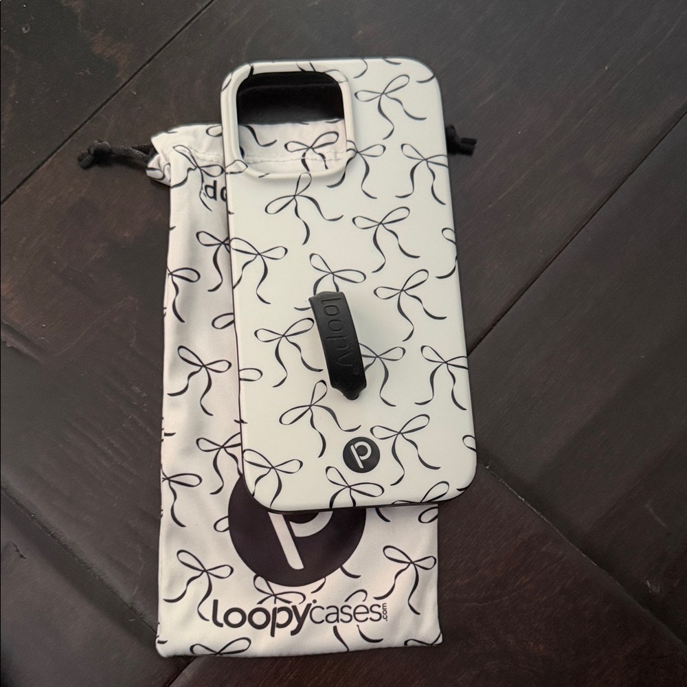 Loopy Case White with Black Bow Design Phone Case